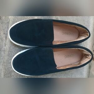 Slip-On Sneakers in Black Suede with White Sole